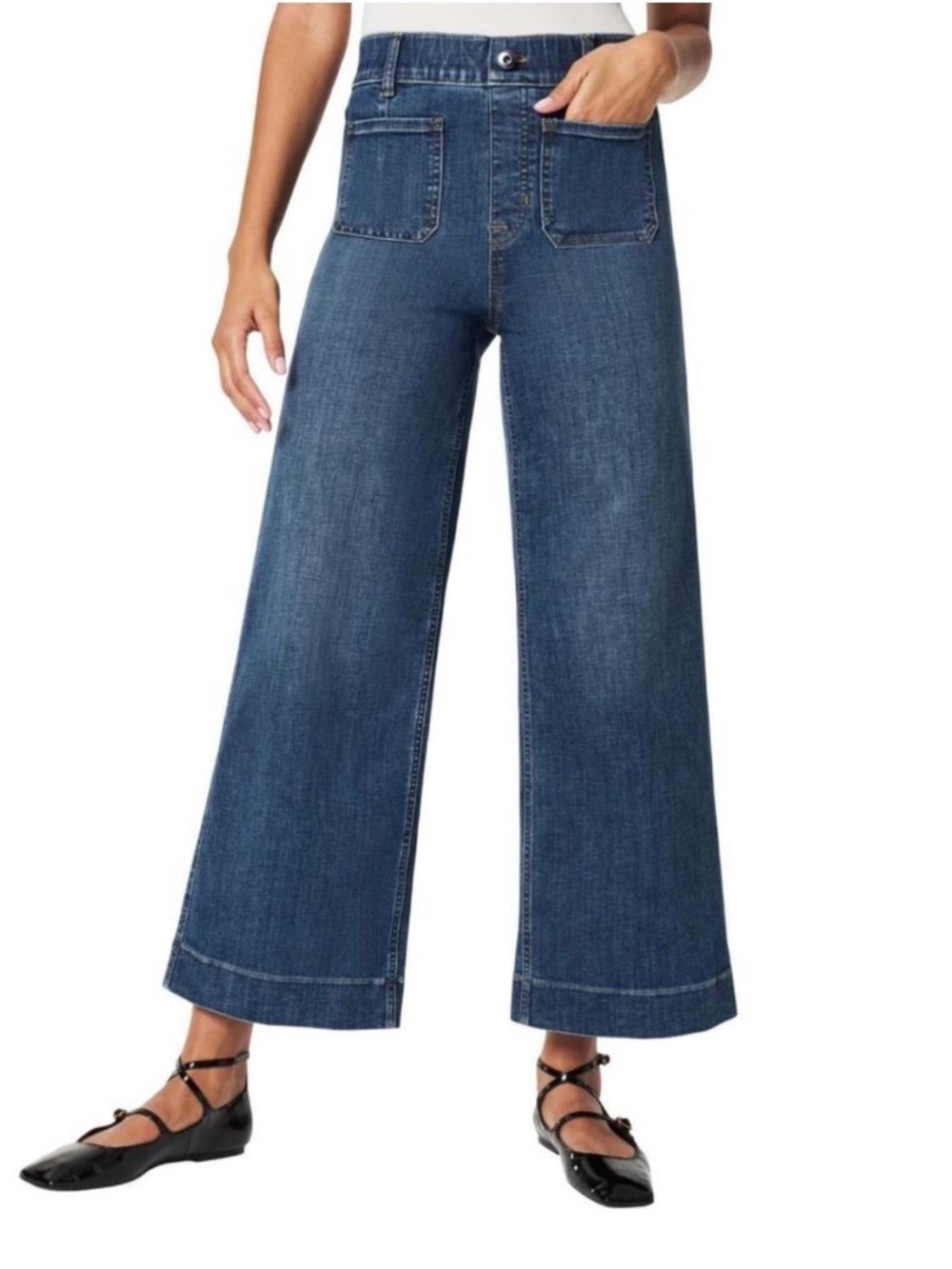 BOGO! SPANX Shapewear Cropped Wide Leg Pull On Jeans Patch Pockets Size L 20621R